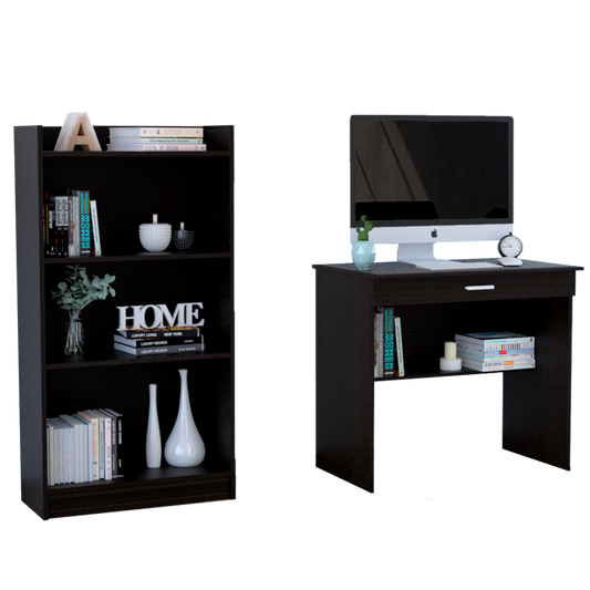 Escritorio W80 + Biblioteca W62 Office Color Wengue Para Sala De Estar