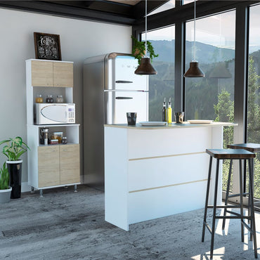 Combo Kitchen, Blanco y Rovere, incluye mueble microondas y barra