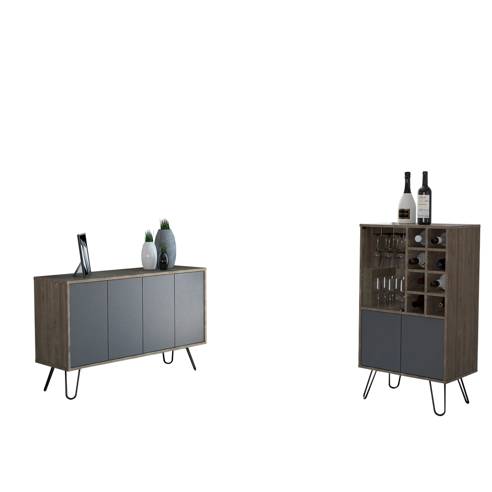 Bar Bajo + Bife Vassel Color Miel y Plomo Para Sala De Estar