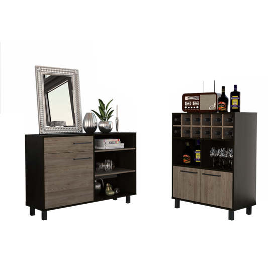 Bar Bajo + Bife Kaia Color Wengue y Miel Para Sala De Estar