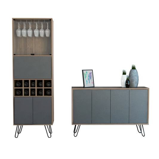 Bar Alto + Bife Vassel Color Miel y Plomo Para Sala De Estar