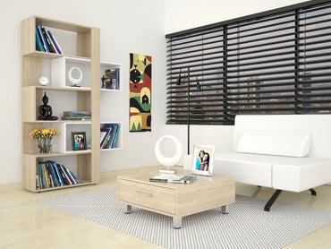 Biblioteca Cubo + Mesa de Centro Beijing Color Rovere y Blanco Para Sala De Estar