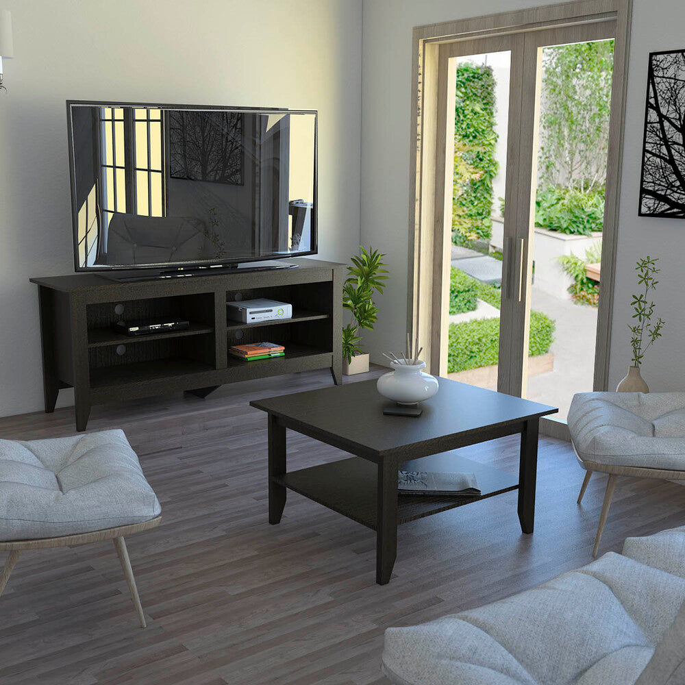 Mesa de Centro + Rack Essential Color Wengue Para Sala De Estar