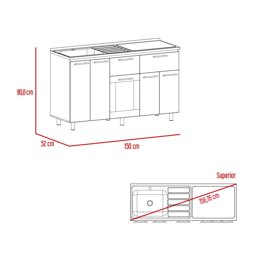 Combo Kitchen Hasselt, Rovere y Niebla, incluye módulo inferior con lavaplatos y módulo superior 150
