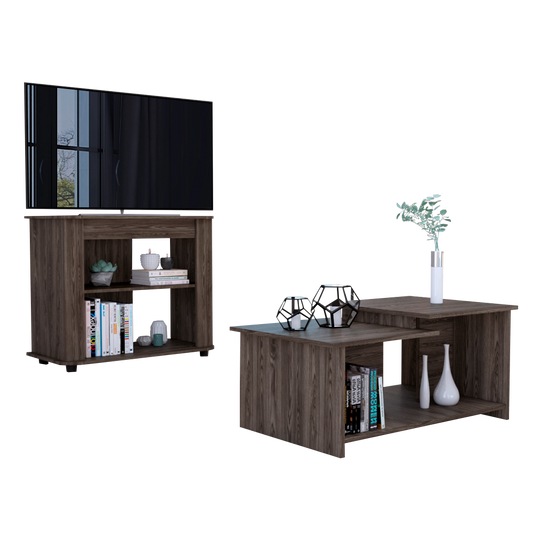 Rack TV + Mesa De Centro Optimus Color Coñac Para Sala De Estar