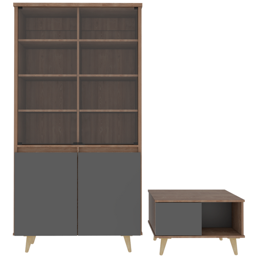 Vitrina + Mesa Centro Salem Color Miel y Plomo Para Sala De Estar