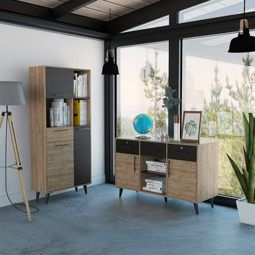 Biblioteca + Armario Bilbao Color Miel y Wengue Para Oficina