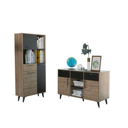 Biblioteca + Armario Bilbao Color Miel y Wengue Para Oficina