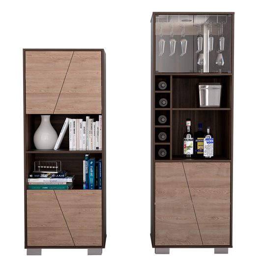 Biblioteca + Bar Alto Fraktal Color Habano y Miel Para Sala De Estar