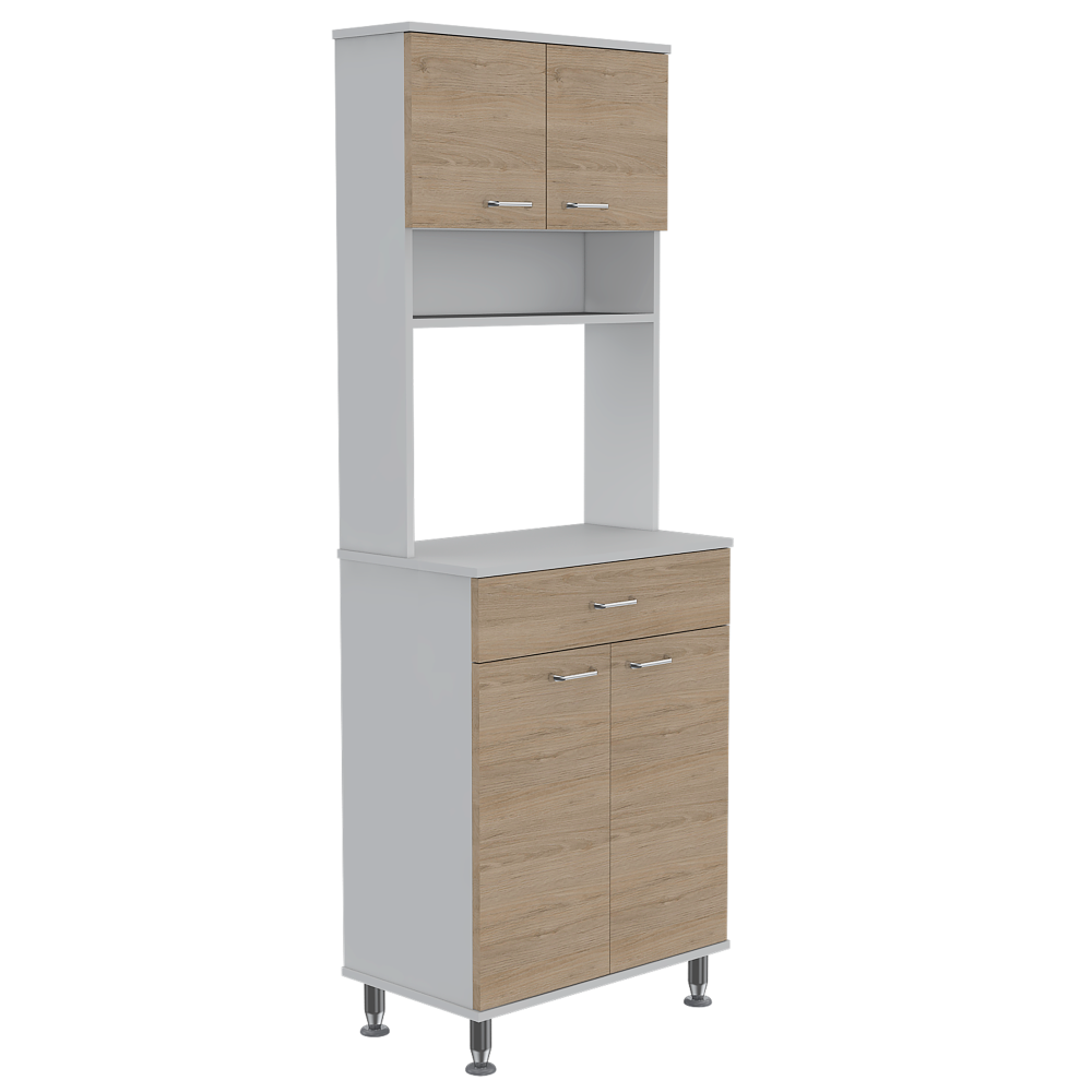 Combo Kitchen, Blanco y Rovere, incluye mueble microondas y barra