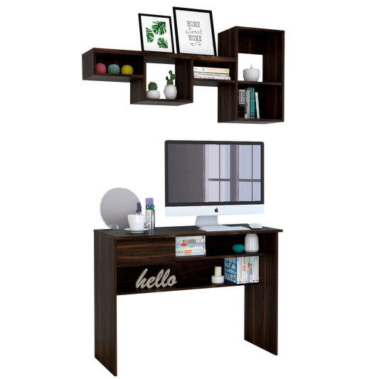Escritorio + Repisa 1A Office Color Habano Para Sala De Estar