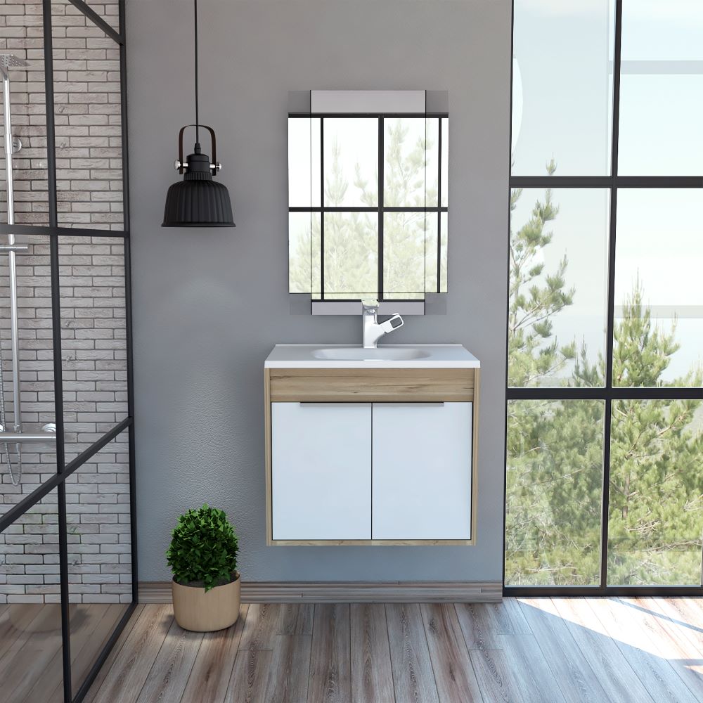 Combo Reflekta, Duna y Blanco, incluye mueble de lavamanos y espejo genova