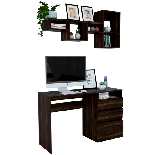 Escritorio W120 + Repisa 1A Office Color Habano Para Sala De Estar