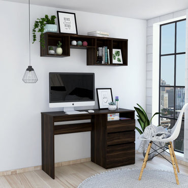 Escritorio W120 + Repisa 1B Office Color Habano Para Sala De Estar