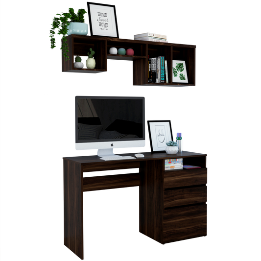 Escritorio W120 + Repisa 1B Office Color Habano Para Sala De Estar