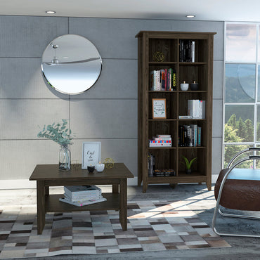 Mesa de Centro + Librero Essential Color Coñac Para Sala De Estar