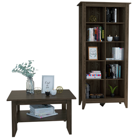 Mesa de Centro + Librero Essential Color Coñac Para Sala De Estar