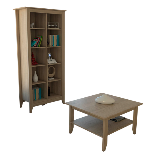 Mesa de Centro + Librero Essential Color Rovere Para Sala De Estar