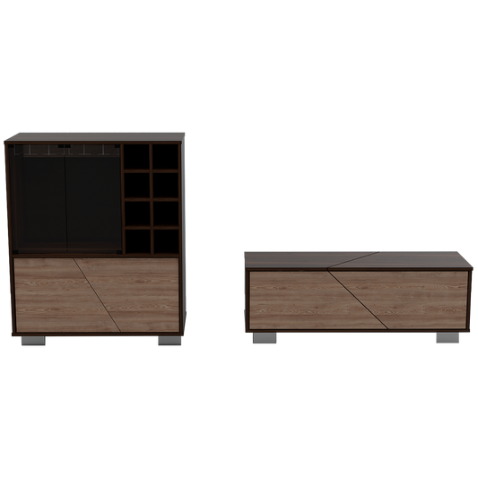 Bar + Mesa Centro Fraktal Color Habano y Miel Para Sala De Estar