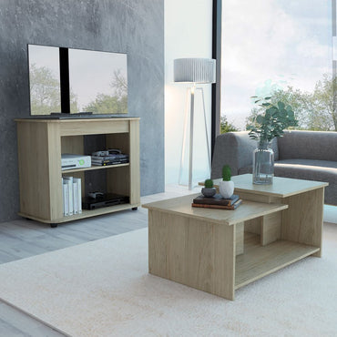 Rack TV + Mesa De Centro Optimus Color Rovere Para Sala De Estar