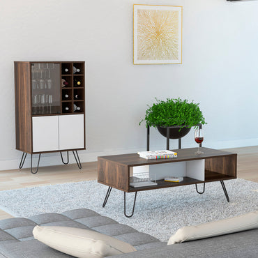 Bar + Mesa de Centro Vassel Color Habano y Blanco Para Sala De Estar