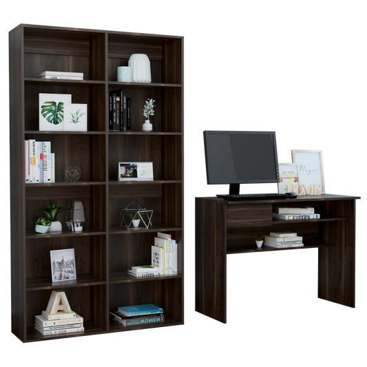 Escritorio W100 + Biblioteca Office Color Habano Para Sala De Estar