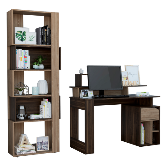 Escritorio W120 + Biblioteca Baltica Office Color Habano y Miel Para Sala De Estar