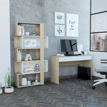 Escritorio Acre + Biblioteca Cubo Office Color Rovere y Blanco Para Sala De Estar