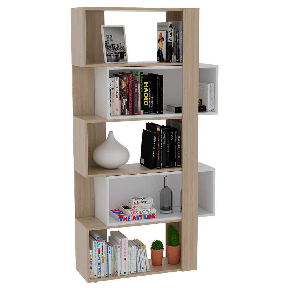 Escritorio Acre + Biblioteca Cubo Office Color Rovere y Blanco Para Sala De Estar