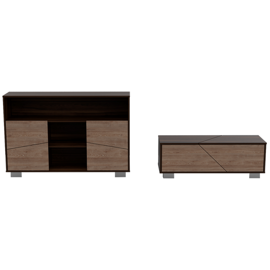 Arrimo + Mesa Centro Fraktal Color Habano y Miel Para Sala De Estar