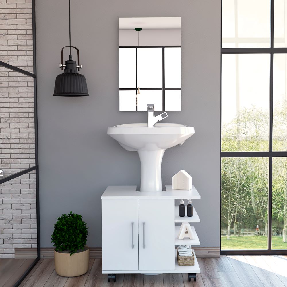 Combo Reflekta, Blanco, incluye mueble de lavamanos y espejo bolonia