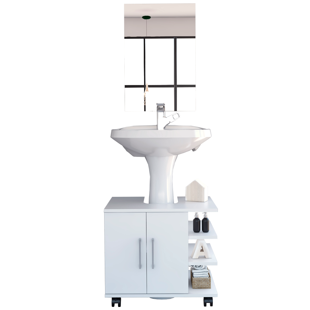 Combo Reflekta, Blanco, incluye mueble de lavamanos y espejo bolonia