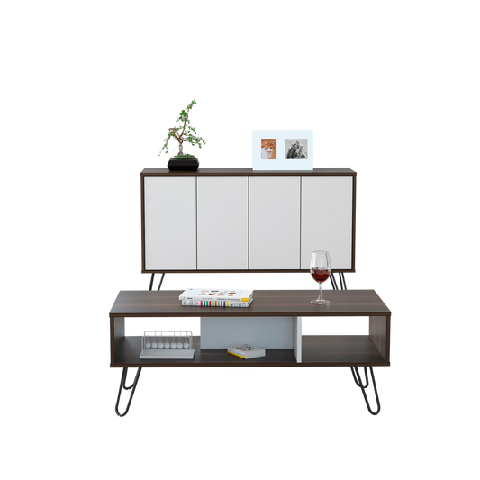 Bife + Mesa de Centro Vassel Color Habano y Blanco Para Sala De Estar