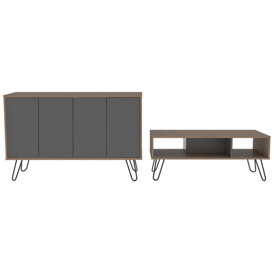 Bife + Mesa de Centro Vassel Color Miel y Plomo Para Sala De Estar