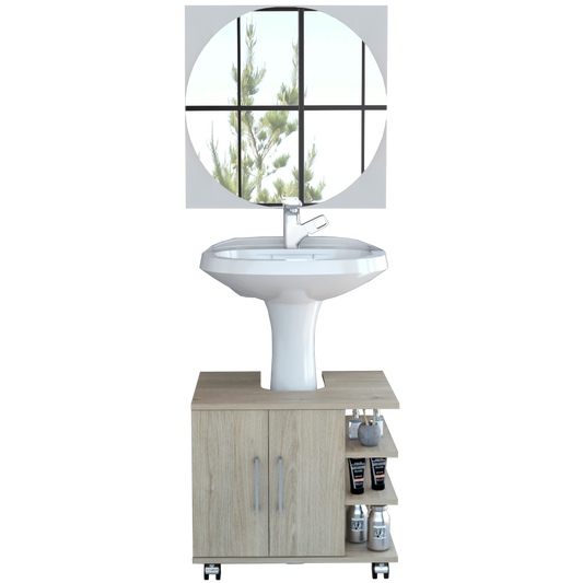 Combo Reflekta, Rovere y Blanco, incluye mueble de lavamanos y espejo salermo