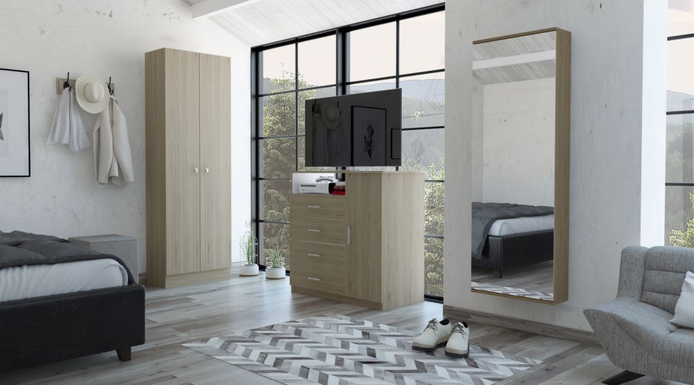Combo Dreams, Rovere y Blanco, incluye closet, cómoda y zapatero