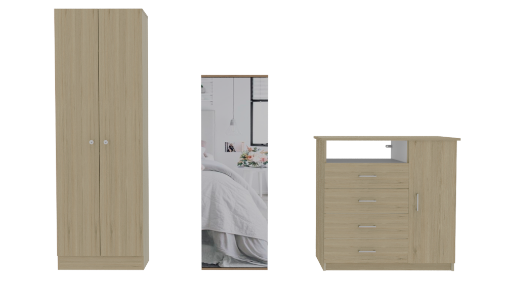 Combo Dreams, Rovere y Blanco, incluye closet, cómoda y zapatero