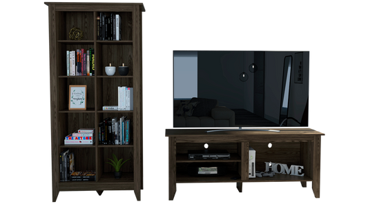 Rack + Librero Essential Color Coñac Para Sala De Estar