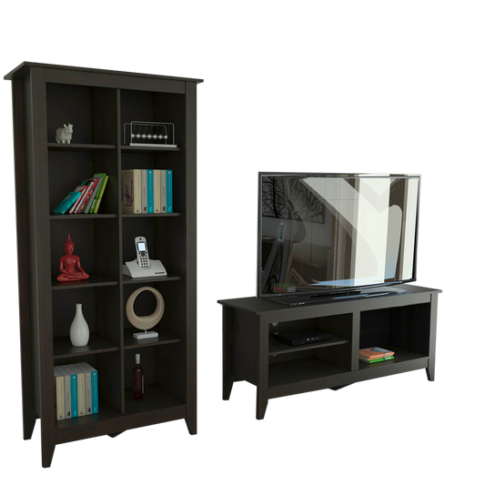 Rack + Librero Essential Color Wengue Para Sala De Estar