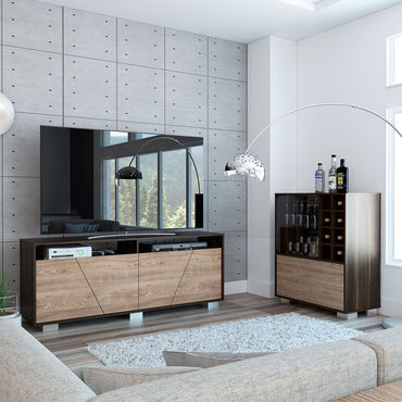 Rack TV + Bar Fraktal Color Habano y Miel Para Sala De Estar