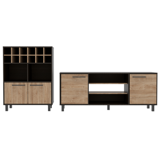 Rack + Bar Kaia Color Wengue y Miel Para Sala De Estar