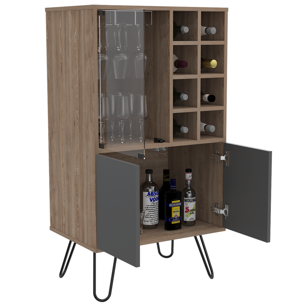 Rack + Bar Vassel Color Miel y Plomo Para Sala De Estar