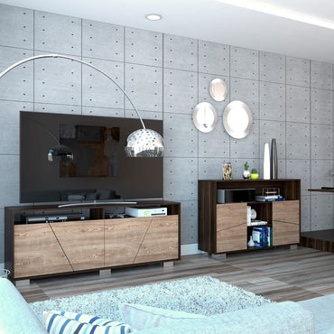 Rack TV + Arrimo Fraktal Color Habano y Miel Para Sala De Estar