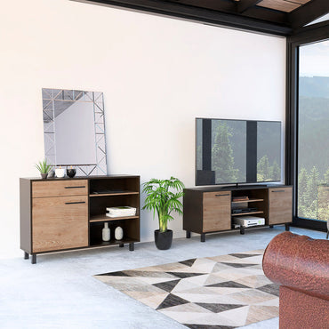 Rack + Bife Kaia Color Wengue y Miel Para Sala De Estar