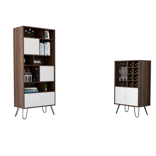 Biblioteca + Bar Vassel Color Habano y Blanco Para Sala De Estar