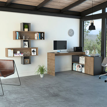 Escritorio 1L + Repisa 2B Bilbao Color Miel y Wengue Para Oficina