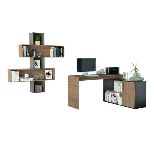 Escritorio 1L + Repisa 2B Bilbao Color Miel y Wengue Para Oficina