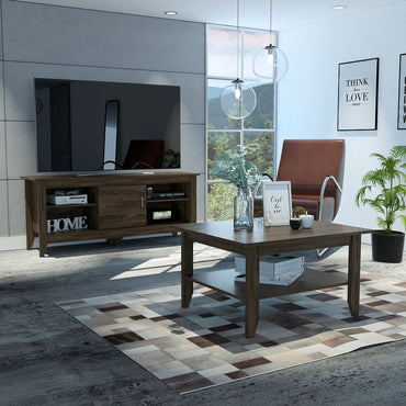 Rack + Mesa de Centro Essential Color Coñac Para Sala De Estar