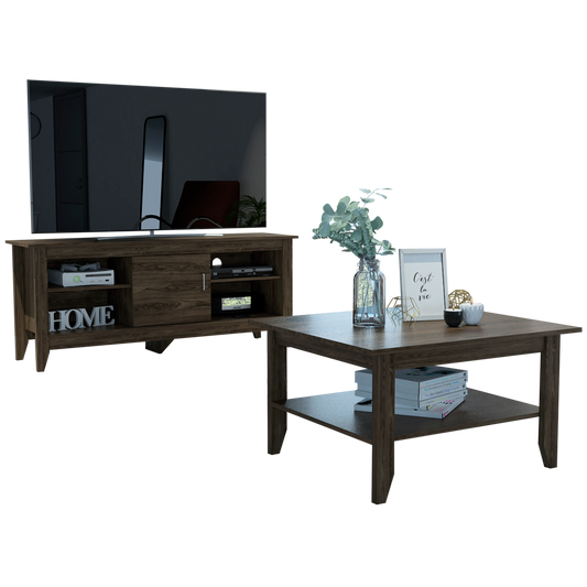 Rack + Mesa de Centro Essential Color Coñac Para Sala De Estar