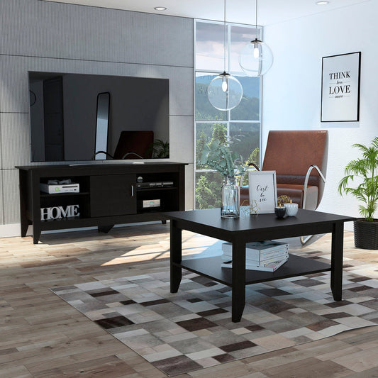 Rack + Mesa de Centro Essential Color Wengue Para Sala De Estar